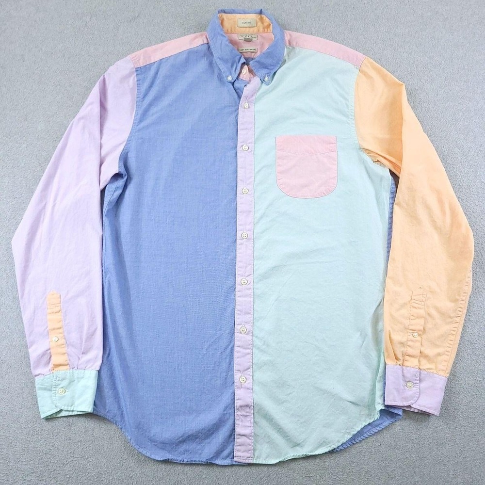 J.Crew Shirt Mens Medium Multicolor Colorblock Secret Wash Organic Button Poplin